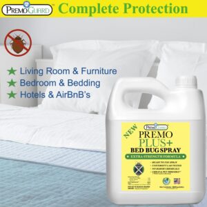 Premo Plus+ Bed Bug Spray Extra Strength – 128 oz – Fast Acting Bed Bug Treatment & Killer – Stain & Scent Free – Child & Pet Safe – Powerful New Stronger Formula – Natural with No Harmful Chemicals