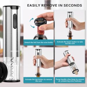 EUHOMY Electric Wine Opener Set, Wine Bottle Opener with Wine Aerator Pourer and Foil Cutter, Stainless Steel Automatic Corkscrew Opener with Wine Vacuum Stopper,Fine Set for Wine Lovers