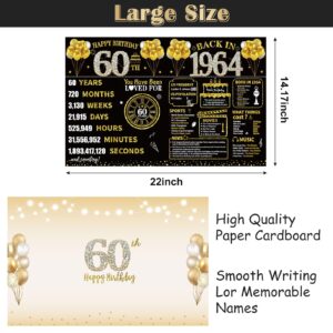 Kuxriox Large 60th Birthday Card With Envelope, Black Gold Happy 60th Birthday Giant Guest Book Gifts for Men Women, Giant Sixty Bday Card Gifts Party Supplies, Back in 1964 Jumbo 60 Bday Card