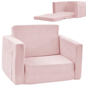 Kids Folding Sofa Chair Couch Foam Filled Lounge Toddler Chair Couch Cuddly Corduroy Comfy Bean Bag Chair Couch for Boys and Girls Light Pink 1-4T