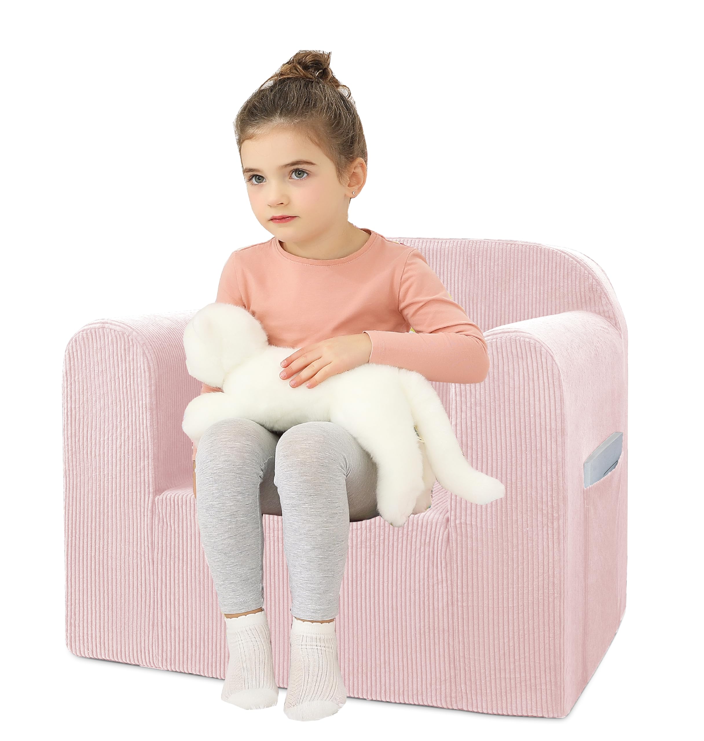 Gurxien Toddler Corduroy Couch Thick Foam Bean Bag Chair Snuggle-Soft Armchair Kids Soft Cuddly Reading Fuzzy Baby Chair Suit for 1-6 T Light Pink