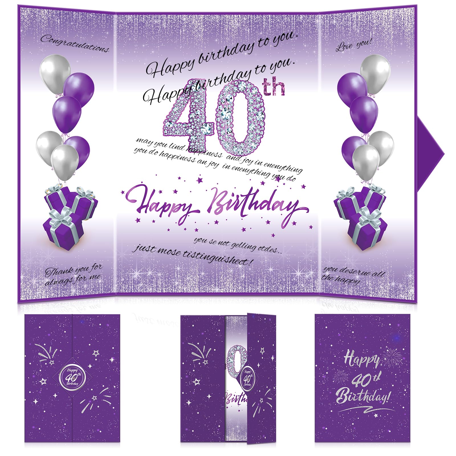 40th Birthday Decorations for Women Purple Silver Happy 40th Birthday Signature Guest Book Alternative for Women Men 40th Birthday Anniversary Party Gifts Supplies Favor Decor Greeting Card Creative