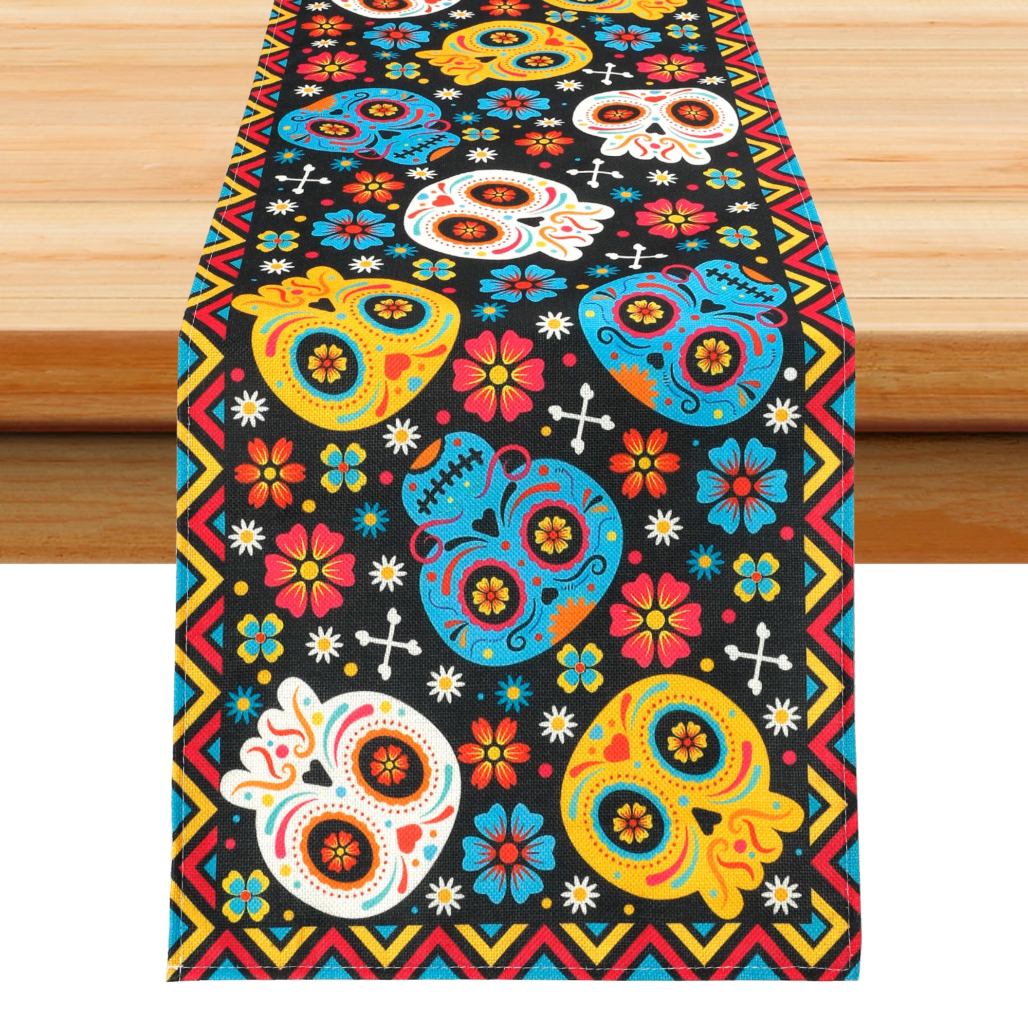 Day of The Dead Table Runner Mexican Skull Table Runner 72 x 13 Inch Halloween Floral Table Runner Dia De Los Muertos Table Runner Fiesta Table Decor for Halloween Decoration Home Kitchen Indoor party