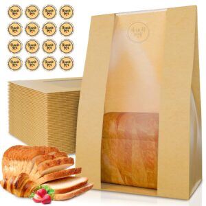 riccle large bread bags, sourdough bread bags for homemade bread, 50% thicker 13.7x8.2x3.7in, 30 pcs bakery bags with window and 30 sealing stickers - paper bread bag for kitchen use, bread loaf bags