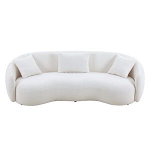 ERYE Modern 4 Seats Curved Sofa Oversized Teddy Fleece Boucle Sofa&Couch, Beautiful Freestanding Half-Moon Sofa Comfy Leisure Couch with 3 Big Pillows for Home Office Apartment Living Room