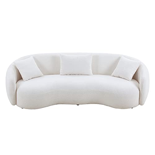 ERYE Modern 4 Seats Curved Sofa Oversized Teddy Fleece Boucle Sofa&Couch, Beautiful Freestanding Half-Moon Sofa Comfy Leisure Couch with 3 Big Pillows for Home Office Apartment Living Room