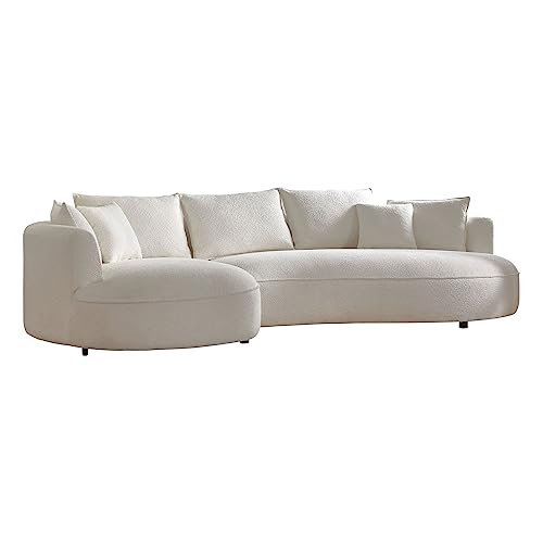 ERYE Luxury 6 Seats Teddy Boucle Freestanding Sectional Sofa, Modern Right Wide Chaise Comfy Leisure Couch with 7 Perfectly-Scaled Pillows, Oversized Sleek Curved Sofa&Couch for Living Room