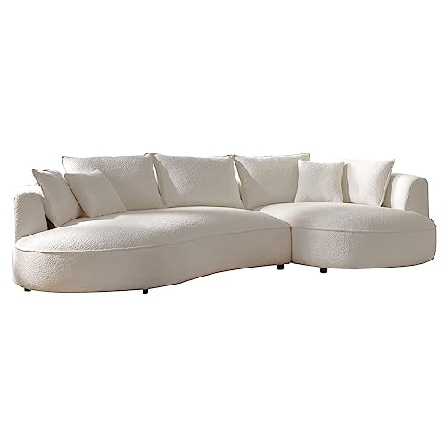 ERYE Luxury 6 Seats Teddy Boucle Freestanding Sectional Sofa, Modern Left Wide Chaise Comfy Leisure Couch with 7 Perfectly-Scaled Pillows, Oversized Sleek Curved Sofa&Couch for Living Room