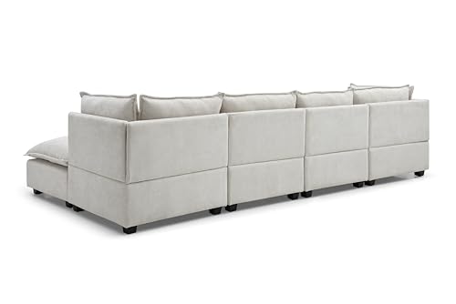 Free Combination Reversible Modular Sectional Sofa with Double Chaise and Thicked Cushions , U Shaped Symmetrical Oversized Sleeper Corner Couch w/ Detackable Backrest and Wooden Legs for Living Room