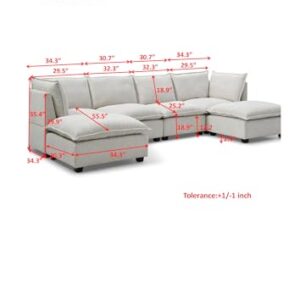 Free Combination Reversible Modular Sectional Sofa with Double Chaise and Thicked Cushions , U Shaped Symmetrical Oversized Sleeper Corner Couch w/ Detackable Backrest and Wooden Legs for Living Room