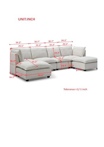 Free Combination Reversible Modular Sectional Sofa with Double Chaise and Thicked Cushions , U Shaped Symmetrical Oversized Sleeper Corner Couch w/ Detackable Backrest and Wooden Legs for Living Room