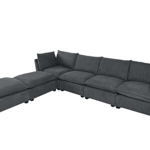 U Shaped Convertible Modular Sectional Sofa with Movable Ottomans and Solid Wood Legs , Free Combination Reversible Corner Couch , 6 Seater Oversized Upholstered Sleeper Sofabed for Living Room Office