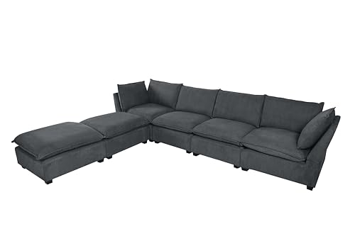 U Shaped Convertible Modular Sectional Sofa with Movable Ottomans and Solid Wood Legs , Free Combination Reversible Corner Couch , 6 Seater Oversized Upholstered Sleeper Sofabed for Living Room Office