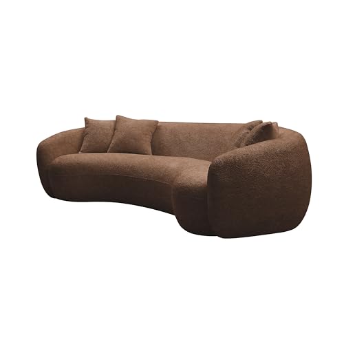 ERYE 5 Seats Teddy Fleece Boucle Freestanding Sofa Modern Half-Moon Comfy Leisure Couch with 4 Perfectly-Scaled Pillows, Oversized Sleek Curved Sofa&Couch for Home Office Apartment Living Room