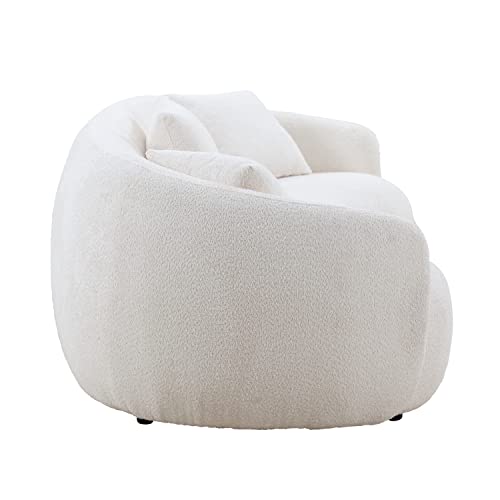 ERYE Modern 4 Seats Curved Sofa Oversized Teddy Fleece Boucle Sofa&Couch, Beautiful Freestanding Half-Moon Sofa Comfy Leisure Couch with 3 Big Pillows for Home Office Apartment Living Room