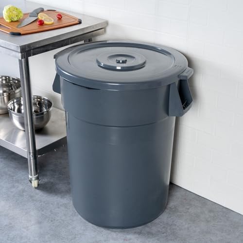 Restaurantware - LID ONLY: RW Clean Waste Container Lid, 1 Round Trash Can Lid - Waste Bin Sold Separately, For 44 Gallon Dustbin, Built-In Handle, Gray Plastic Garbage Can Lid, Heavy-Duty