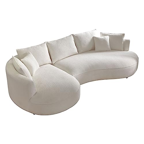 ERYE Luxury 6 Seats Teddy Boucle Freestanding Sectional Sofa, Modern Right Wide Chaise Comfy Leisure Couch with 7 Perfectly-Scaled Pillows, Oversized Sleek Curved Sofa&Couch for Living Room