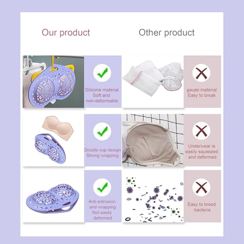 Bra Washing Bag for Laundry, BeauFairy Silicone Lingerie Bags for Washing Delicates, Mesh Bra Laundry Bags, Fits A-C Cup Bras, Anti Deformation Lingerie Bag for Washer/Dryer Machines, 003