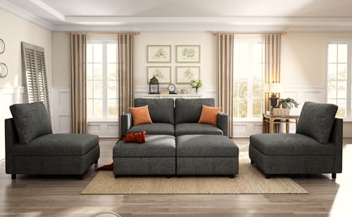 Free Combination Convertible Modular Sectional Sofa with Movable Ottomans and Storage, Oversized Symmetrical U Shaped Reversible Corner Couch with Cupholders, 6 Seat Sofa&Couch Bed for Living Room