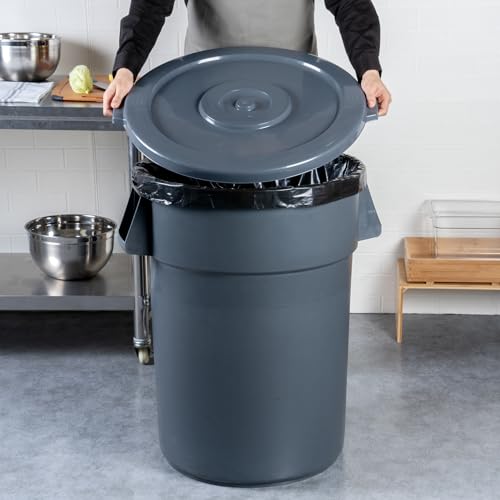 Restaurantware - LID ONLY: RW Clean Waste Container Lid, 1 Round Trash Can Lid - Waste Bin Sold Separately, For 44 Gallon Dustbin, Built-In Handle, Gray Plastic Garbage Can Lid, Heavy-Duty