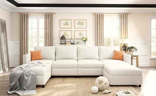 Free Combination Convertible Modular Sectional Sofa with Movable Ottomans and Storage, Oversized Symmetrical U Shaped Reversible Corner Couch with Cupholders, 6 Seat Sofa&Couch Bed for Living Room