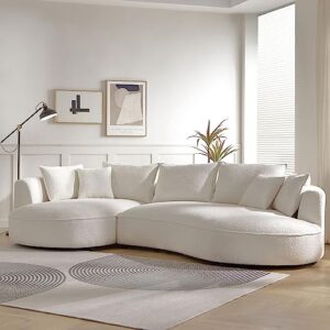 ERYE Luxury 6 Seats Teddy Boucle Freestanding Sectional Sofa, Modern Right Wide Chaise Comfy Leisure Couch with 7 Perfectly-Scaled Pillows, Oversized Sleek Curved Sofa&Couch for Living Room