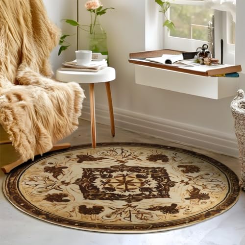 Leensin Boho Tribal Round Rug 4Ft Non-Shedding Non-Slip Carpet Soft Bedroom Round Area Rug Entryway Mat Washable for Nursery Living Dining Room,Bedroom,Kids Room, Office, College Dorm