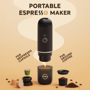 BENFUCHEN Portable Espresso Machine For Travel, USB-C Charging, Self-Heating Electric Espresso Maker, 19 Bar Mini Coffee Maker On the Go For Camping & Hiking For Ground Coffee & NESPRESSOpods, Black