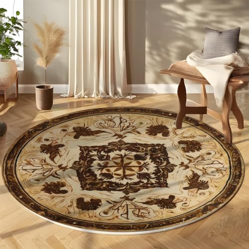 Leensin Boho Tribal Round Rug 4Ft Non-Shedding Non-Slip Carpet Soft Bedroom Round Area Rug Entryway Mat Washable for Nursery Living Dining Room,Bedroom,Kids Room, Office, College Dorm