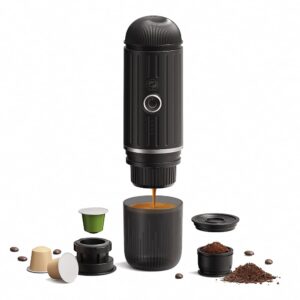 benfuchen portable espresso machine for travel, usb-c charging, self-heating electric espresso maker, 19 bar mini coffee maker on the go for camping & hiking for ground coffee & nespressopods, black