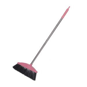 luxshiny indoor broom, stainless steel angle broom with long handle soft floor sweeping brooms home cleaning tool for kitchen bathroom pet pink