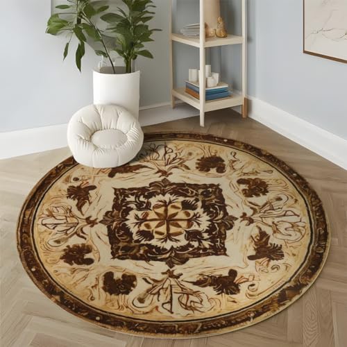 Leensin Boho Tribal Round Rug 4Ft Non-Shedding Non-Slip Carpet Soft Bedroom Round Area Rug Entryway Mat Washable for Nursery Living Dining Room,Bedroom,Kids Room, Office, College Dorm