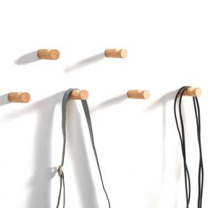 LONANGG 6pack Nordic Creativity Wall Hooks Decorative Hooks Coat Hangers Rack Hooks Solid Wood Hooks Towel Hook Ear Hook Coat Hooks (Beech 6hook)