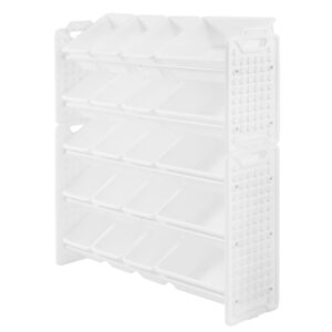 UNiPLAY 5 Tier Toy Storage Organizer with 20 Removable Bins, Re-Configurable Base, Multi-Functional for Books, Building Blocks, School Materials, Toys, or Garage Storage with Baseplate Board Frame