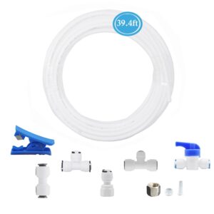 iruizhe refrigerator water line kit, ice maker water line kit with 1/4"" od 39.4ft water line reverse osmosis quick connect fittings push to connect water tube fittings for fridge ice maker