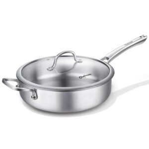 chefmate saute pan,5 quart saute pan,stainless steel cookware,stainless steel skillet,12 inch stainless steel saute pans with lid,dishwasher and oven safe, works on all cooktops