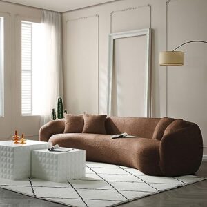 ERYE 5 Seats Teddy Fleece Boucle Freestanding Sofa Modern Half-Moon Comfy Leisure Couch with 4 Perfectly-Scaled Pillows, Oversized Sleek Curved Sofa&Couch for Home Office Apartment Living Room