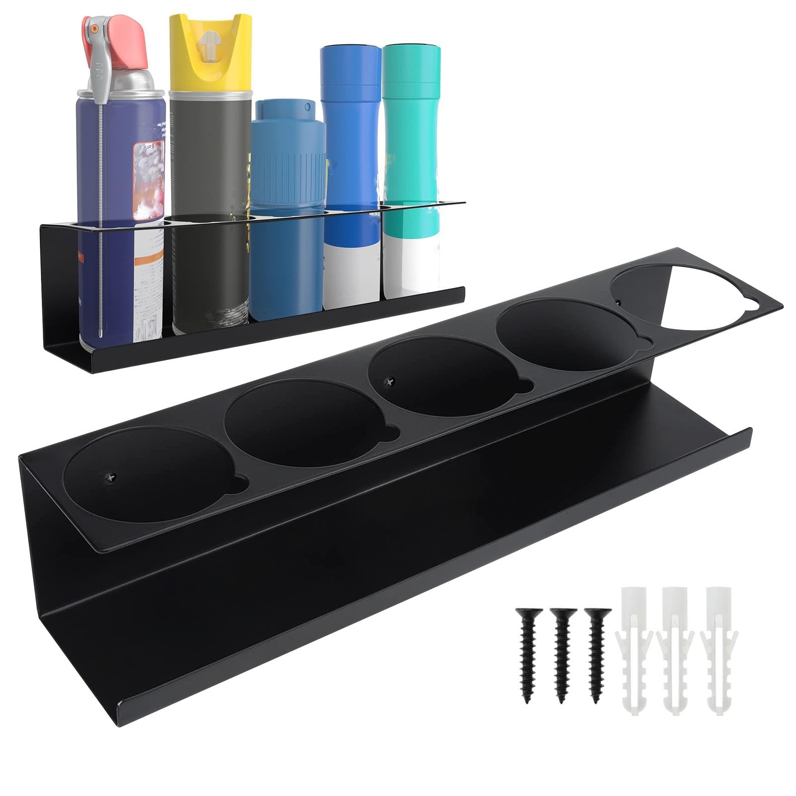 Generic Spray Bottle Holder | Spray Can Holder | 5 Can Holes Shelf Steel Aerosol Spray Can Rack Organizer | Wall Mounted Steel Rack Storage Organizer For Garage And Workspaces, standard