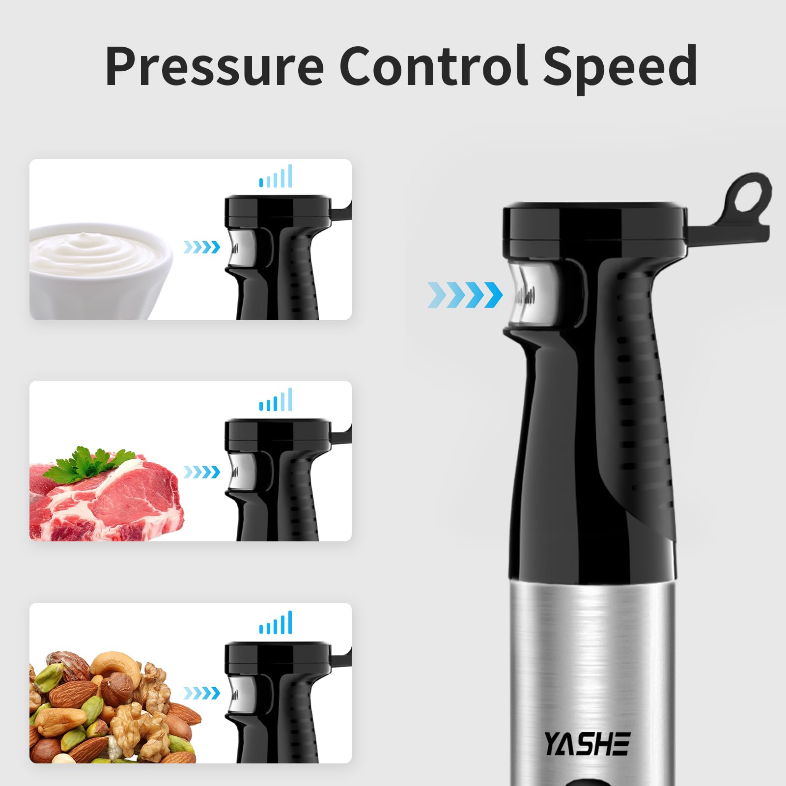 YASHE Immersion Blender Handheld, 5 in 1 Hand Blender, Continuously Variable Speed, Stainless Steel Blender Stick, 400W Powerful Motor, Emulsion Blender with Chopper, Whisk and Milk Frother for Soups