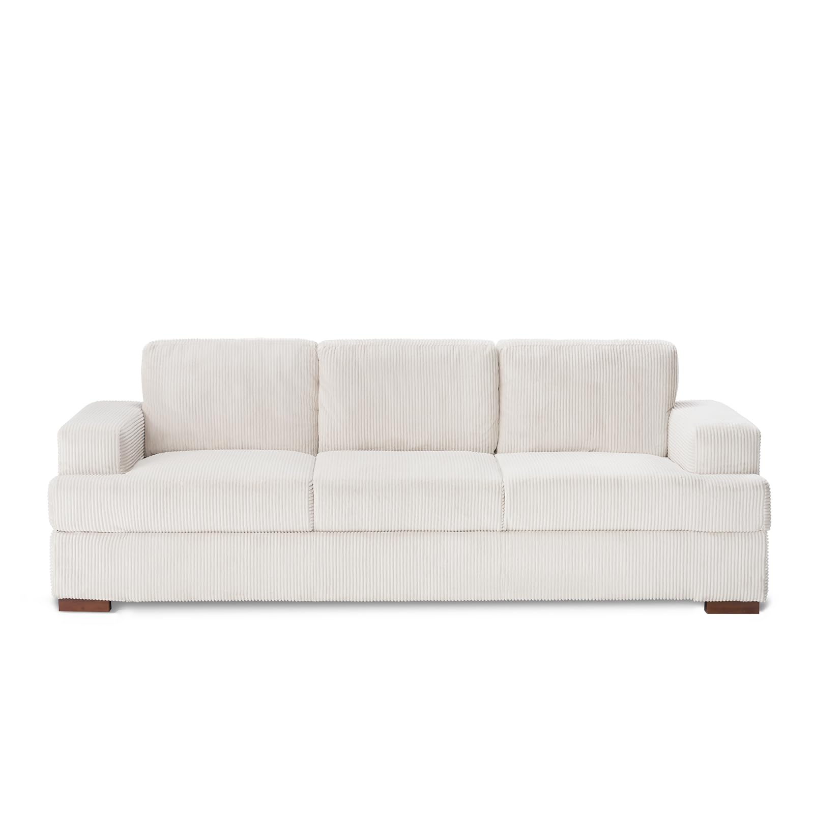 AMERLIFE 89in Couch, Comfy Sofa with Wood Legs, 3 Seater Modern Sofa- Deep Seat Couches for Living Room (Corduroy, White)