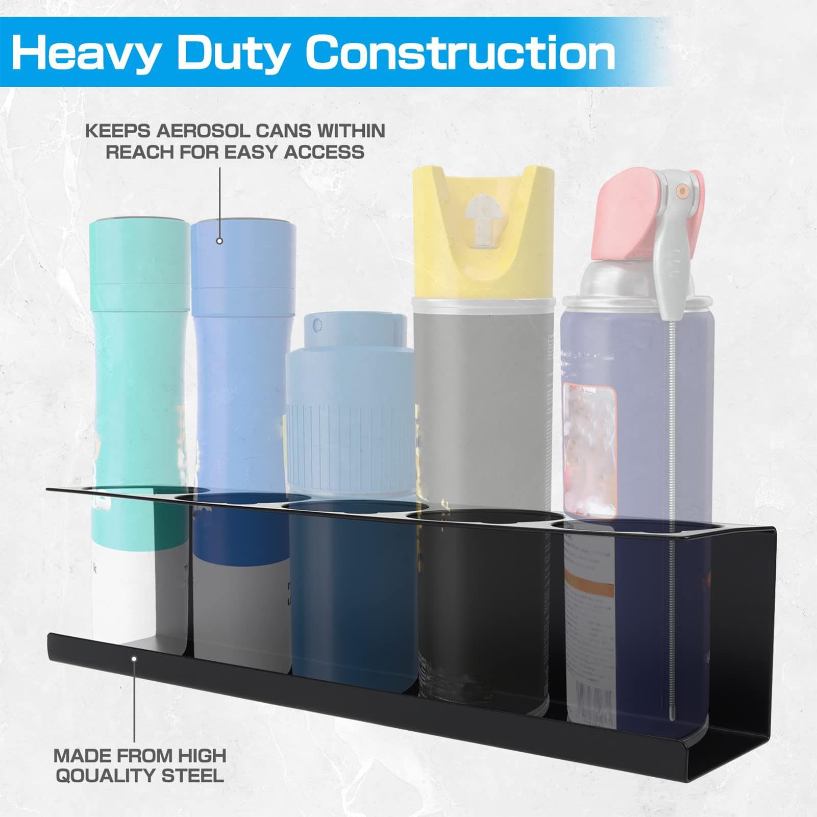 Generic Spray Bottle Holder | Spray Can Holder | 5 Can Holes Shelf Steel Aerosol Spray Can Rack Organizer | Wall Mounted Steel Rack Storage Organizer For Garage And Workspaces, standard