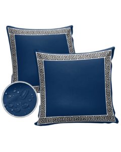 outdoor waterproof pillow covers for patio furniture geometric greek key design decorative throw pillow cover navy blue pillowcases set of 2 cushion case for sofa couch chair home decor 26x26 inch