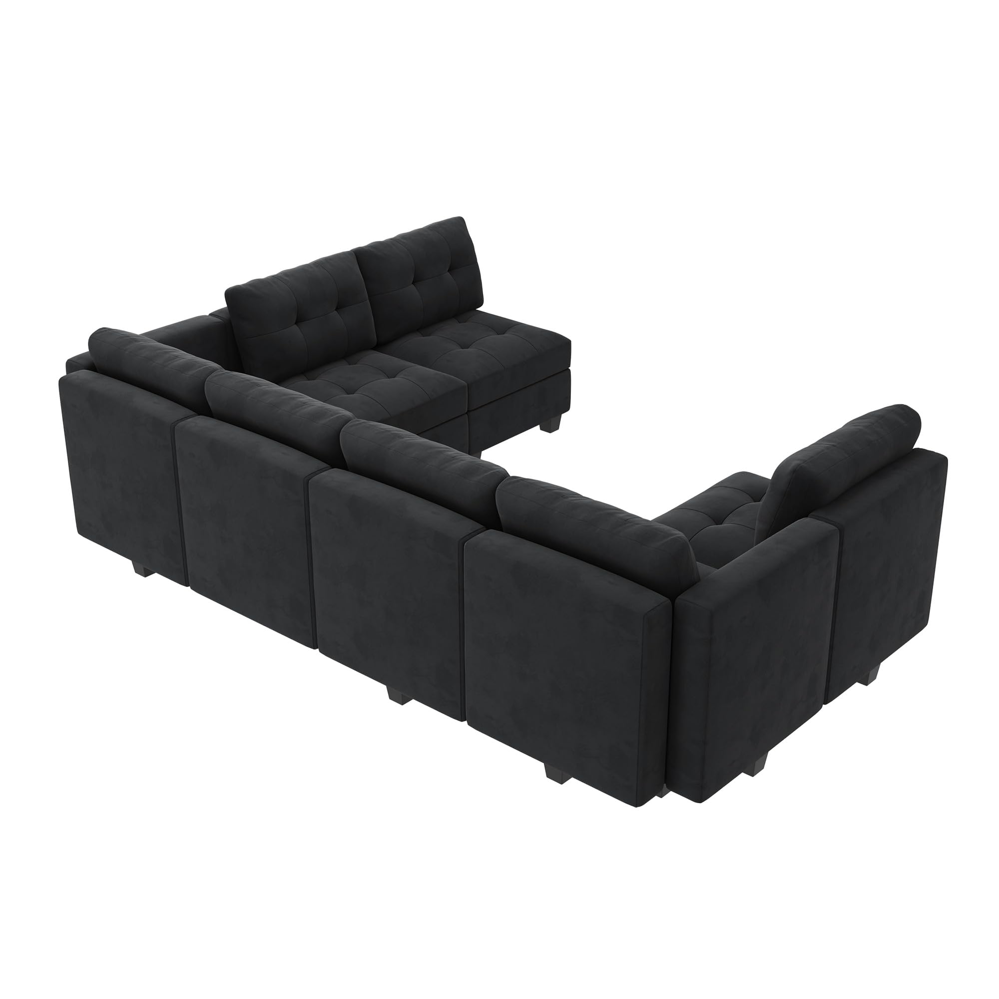 HONBAY Modular Sectional Sofa Oversized U Shaped Couch with Storage Seat Velvet 7-Seat Modular Sofa with Reversible Chaises,Velvet Black