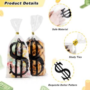 Money Treat Bags, 100PCS Dollar Sign Candy Bags, 10.63x5 Inch Dollar Sign Cellophane Treat Bags, Plastic Cookies Goodie Bags Gift Bags with Twist Ties for Halloween Casino Pirate Party Favors Supplies