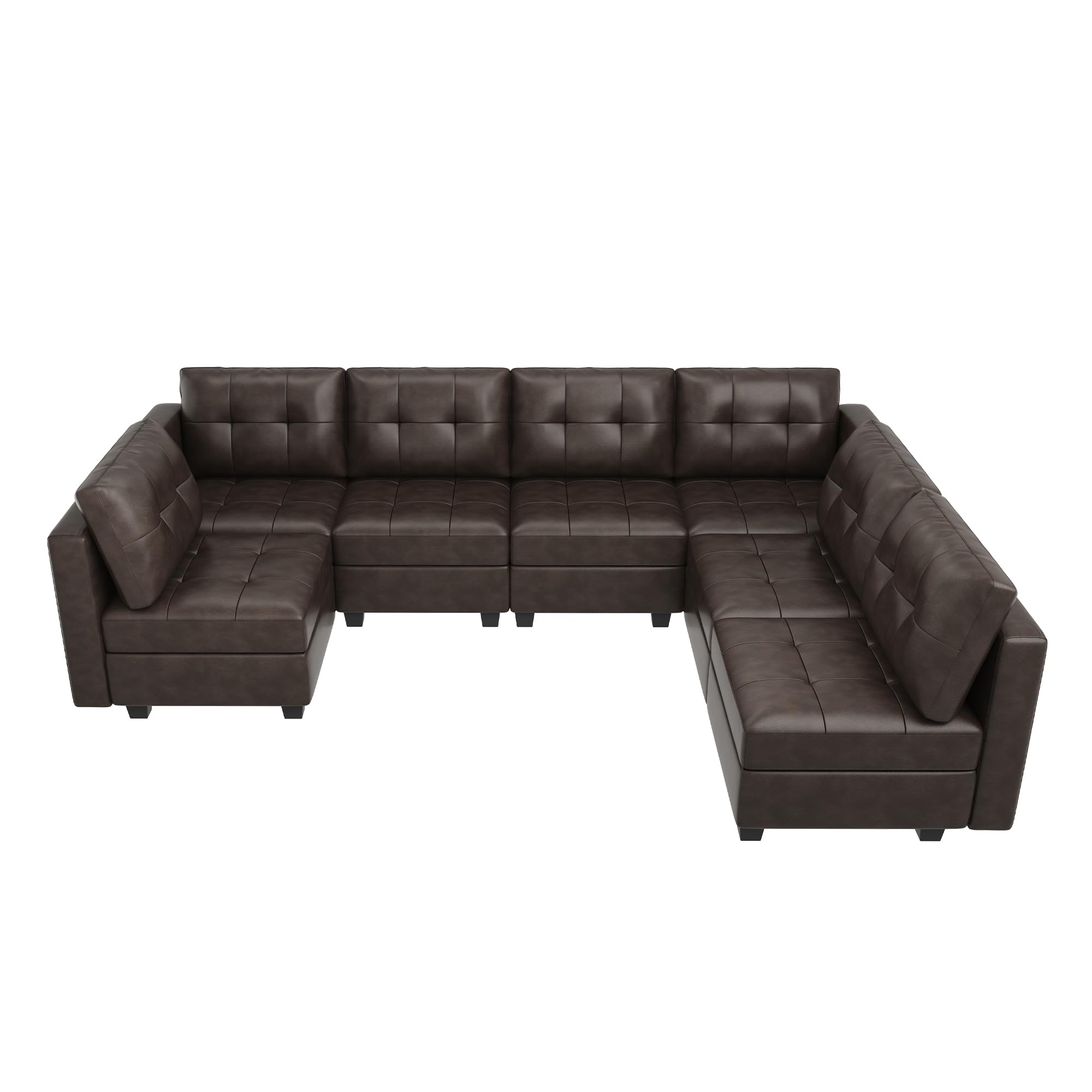 HONBAY Modular Sectional Couch with Storage Faux Leather Convertible Modular sectional Sofa u Shaped Couch with Ottomans and Chaises Faux Leather 7-Seater Sectional Sofa for Living Room, Brown