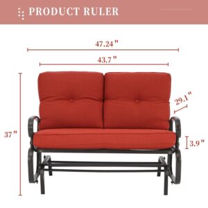 SUNCROWN Outdoor Swing Glider Chair, Patio 2 Seats Loveseat Rocking Chair with Cushions, Steel Frame Furniture-Red