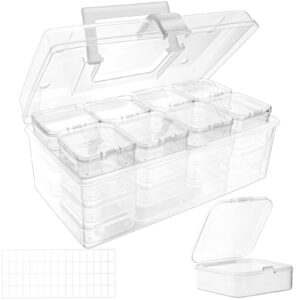 zevofiur craft organizer upgraded 32 piece small bead organizer and storage plastic box, mini clear bead organizer, clear and stackable with label stickers