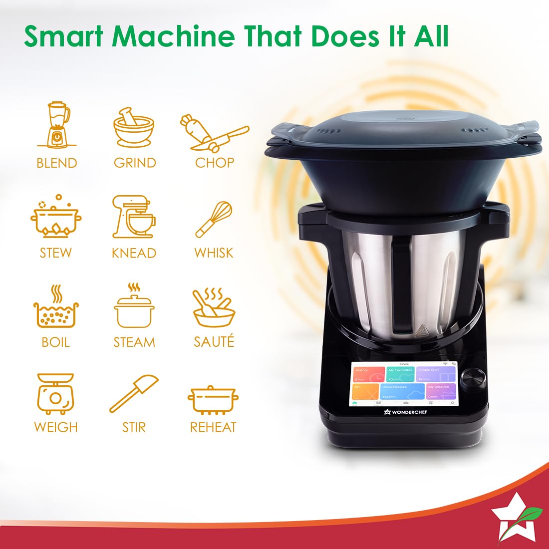 Wonderchef Chef Magic | All-in-One Kitchen Robot for Indian & International Cuisine | Automatic Chopping, Sautéing, Stirring, Kneading... | Mobile App | Recipes by Chef Sanjeev Kapoor | 2 Yr Warranty