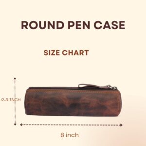 CestAntiQ Leather Pencil Case - Full Grain Leather Zippered Pen Pouch - Premium Stationery Bag & Pen Holder for Work, Office & Travel - Handmade Durable Executive Leather Pencil Organizer - Brown