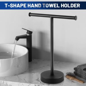 Hand Towel Holder, Hand Towel Holder for Bathroom with Heavy Base, T-Shape Waterproof Bathroom Hand Towel Holder, Hand Towel Stand with Anti-Slip Pad Design, Matte Black & Rustproof Towel Holder Stand